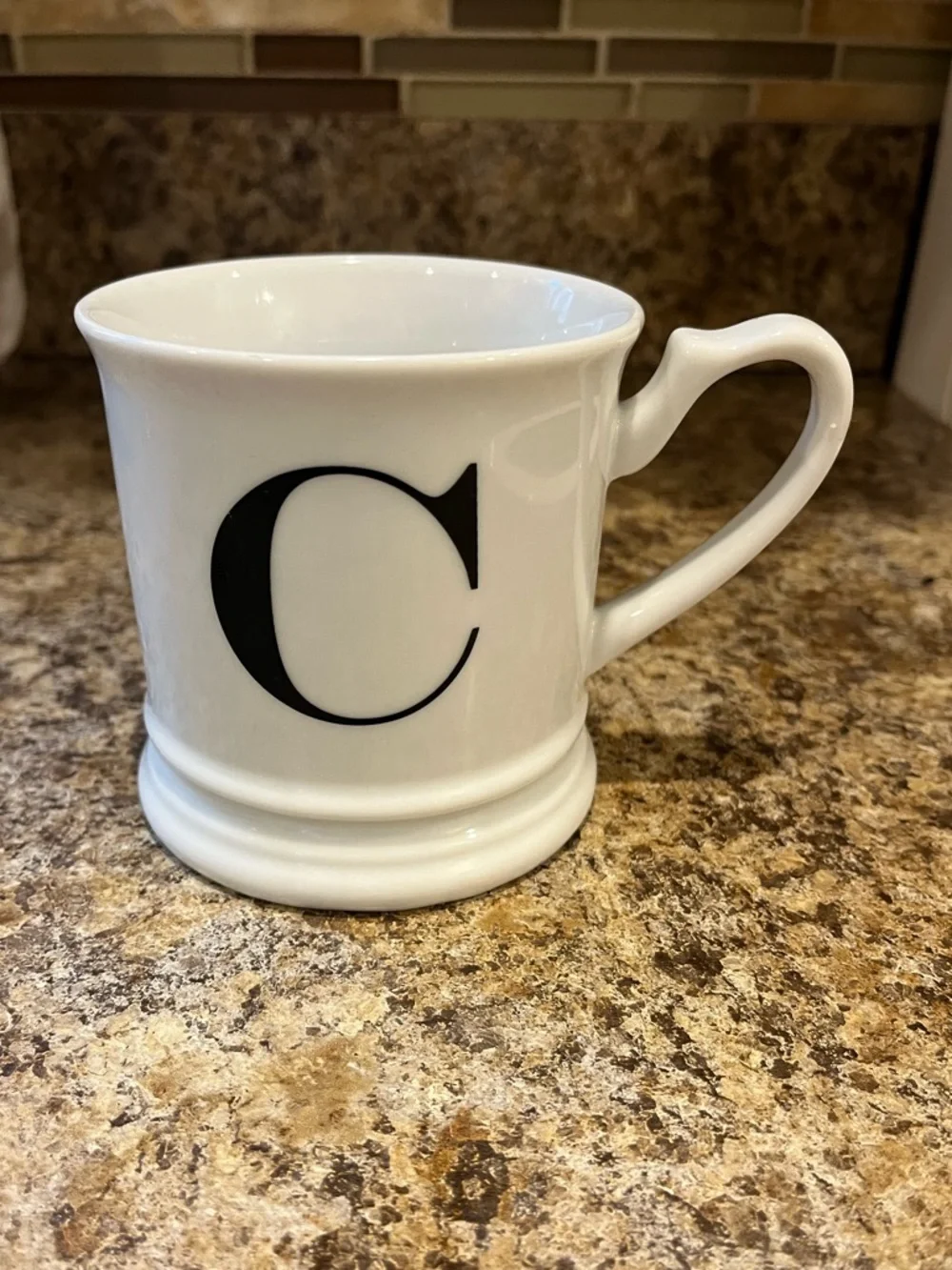 Williams Sonoma White Ceramic Mug with Black 'C' Monogram